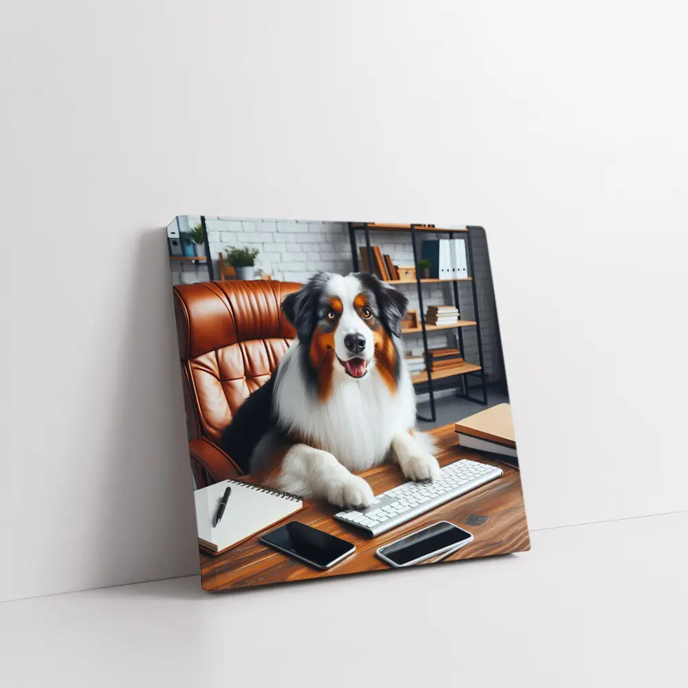 Australian Shepherd Dog Sitting Office Desk – Wall Art