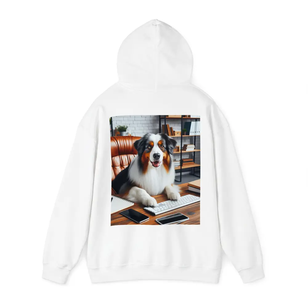 Australian Shepherd Dog Sitting Office Desk – Hoodies