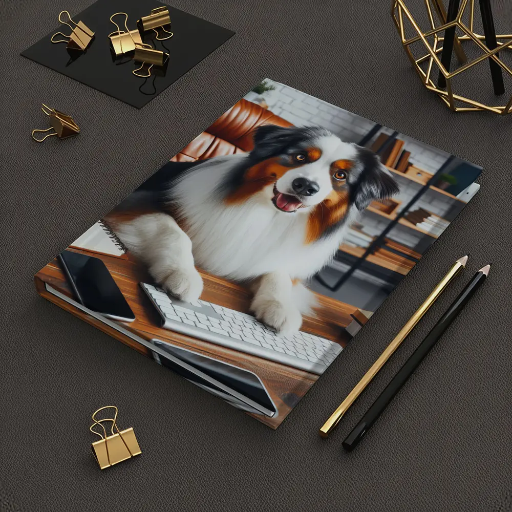 Australian Shepherd Dog Sitting Office Desk – Notebooks