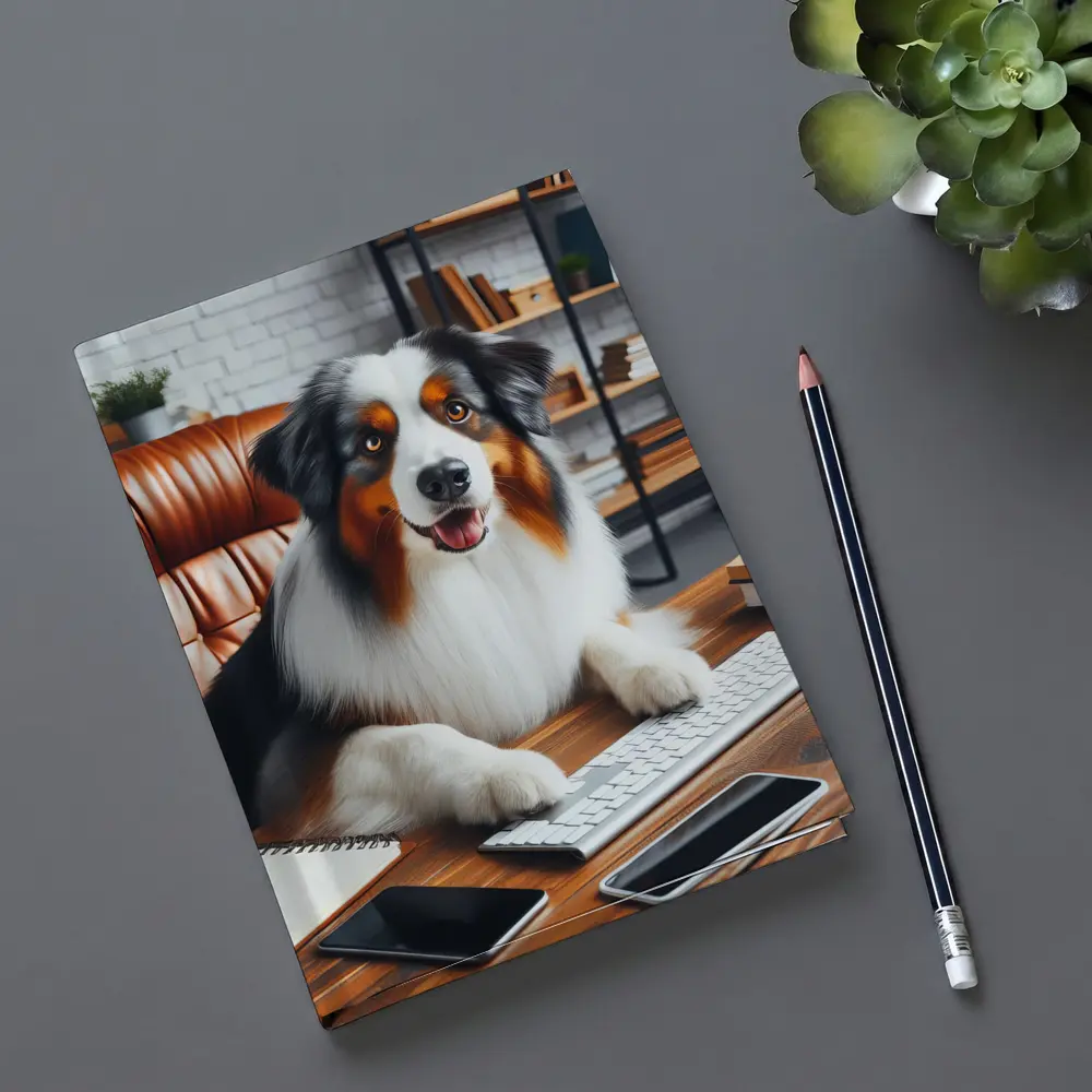 Australian Shepherd Dog Sitting Office Desk – Notebooks