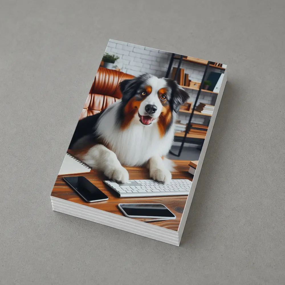 Australian Shepherd Dog Sitting Office Desk – Postcards