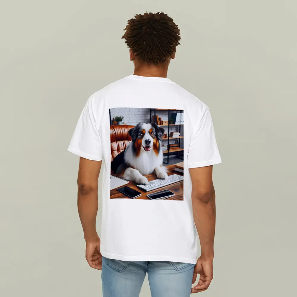 Australian Shepherd Dog Sitting Office Desk – T-Shirts