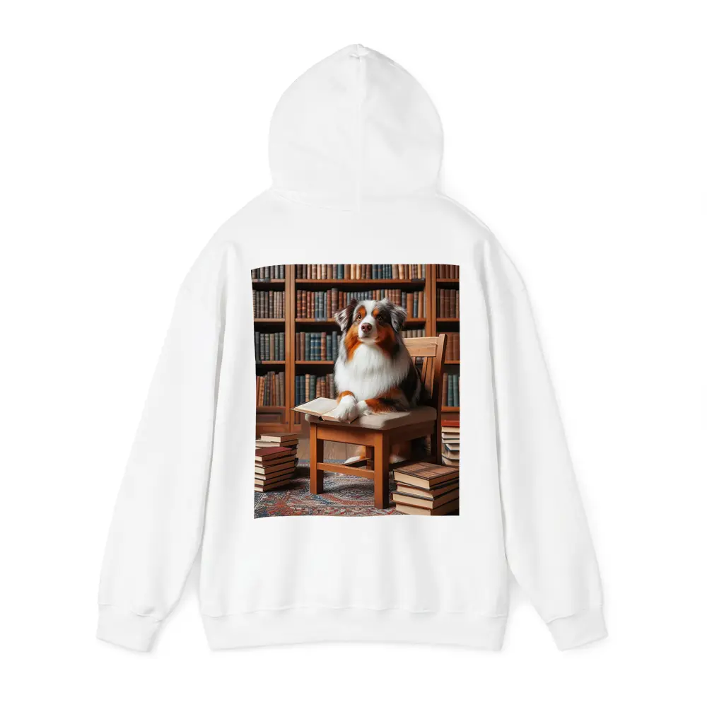 Australian Shepherd Dog Reading in Library – Hoodies