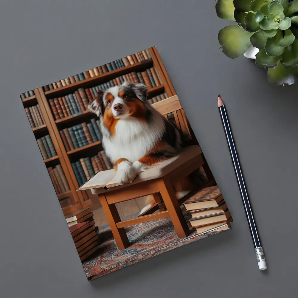 Australian Shepherd Dog Reading in Library – Notebooks