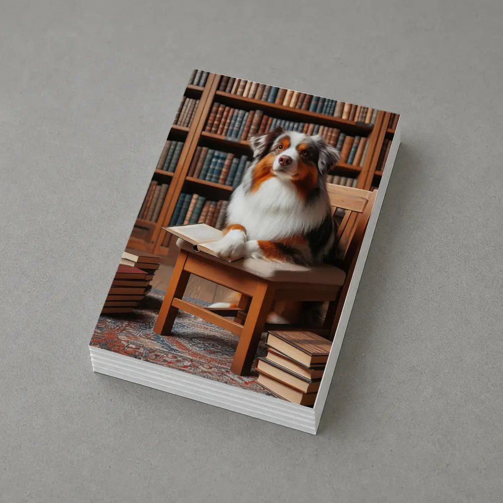 Australian Shepherd Dog Reading in Library – Postcards