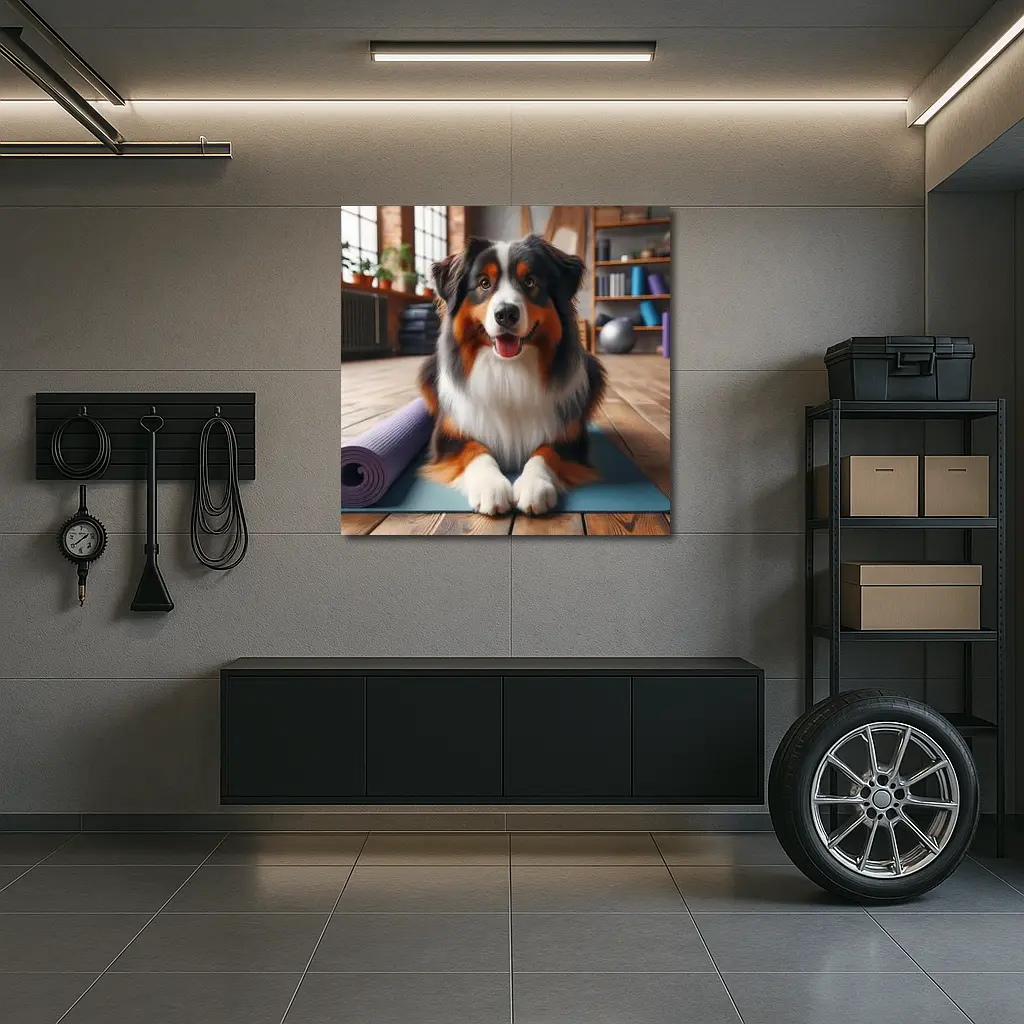 Australian Shepherd Dog on Yoga Mat – Wall Art