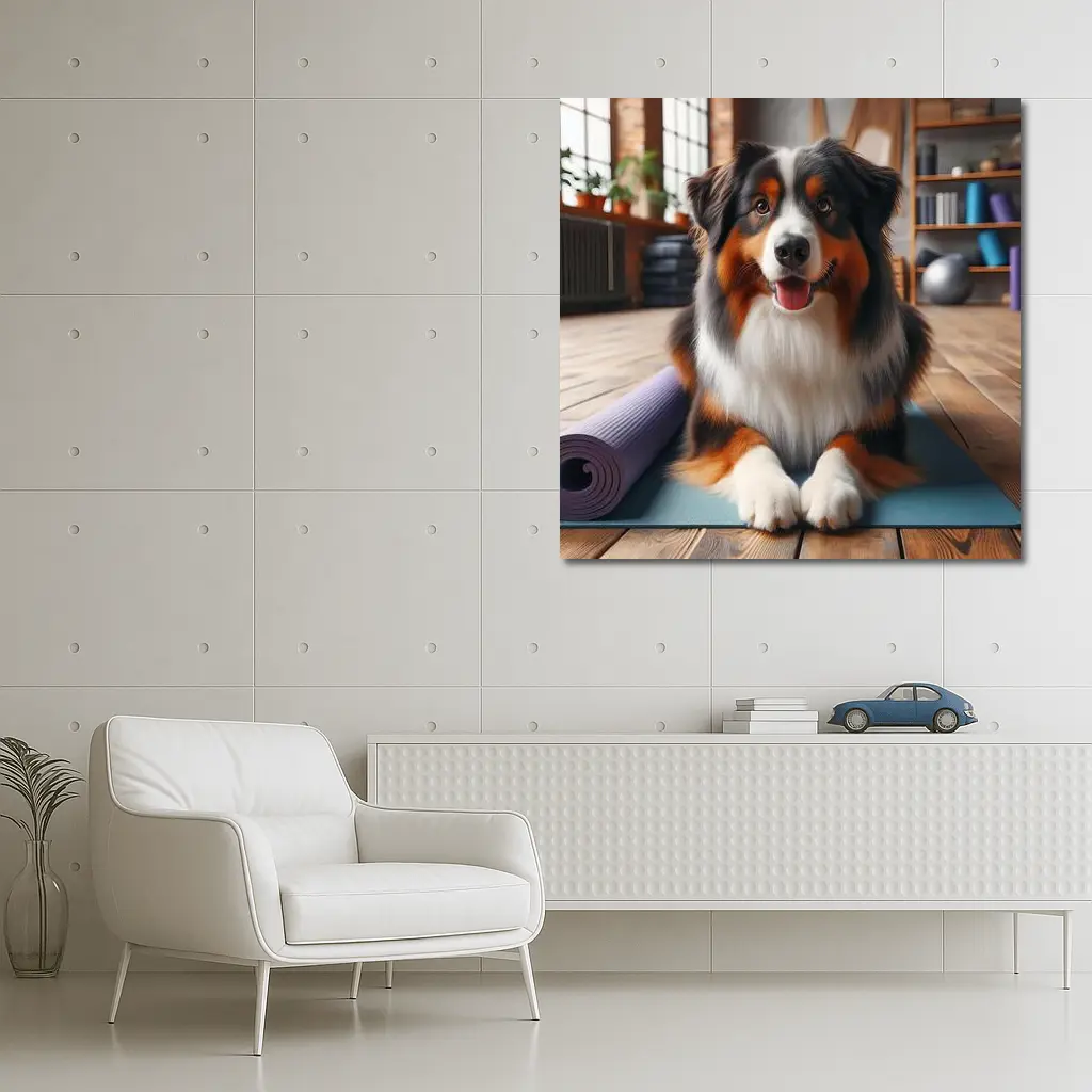 Australian Shepherd Dog on Yoga Mat – Wall Art