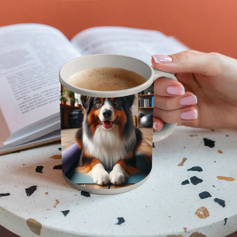 Australian Shepherd Dog on Yoga Mat – Mugs