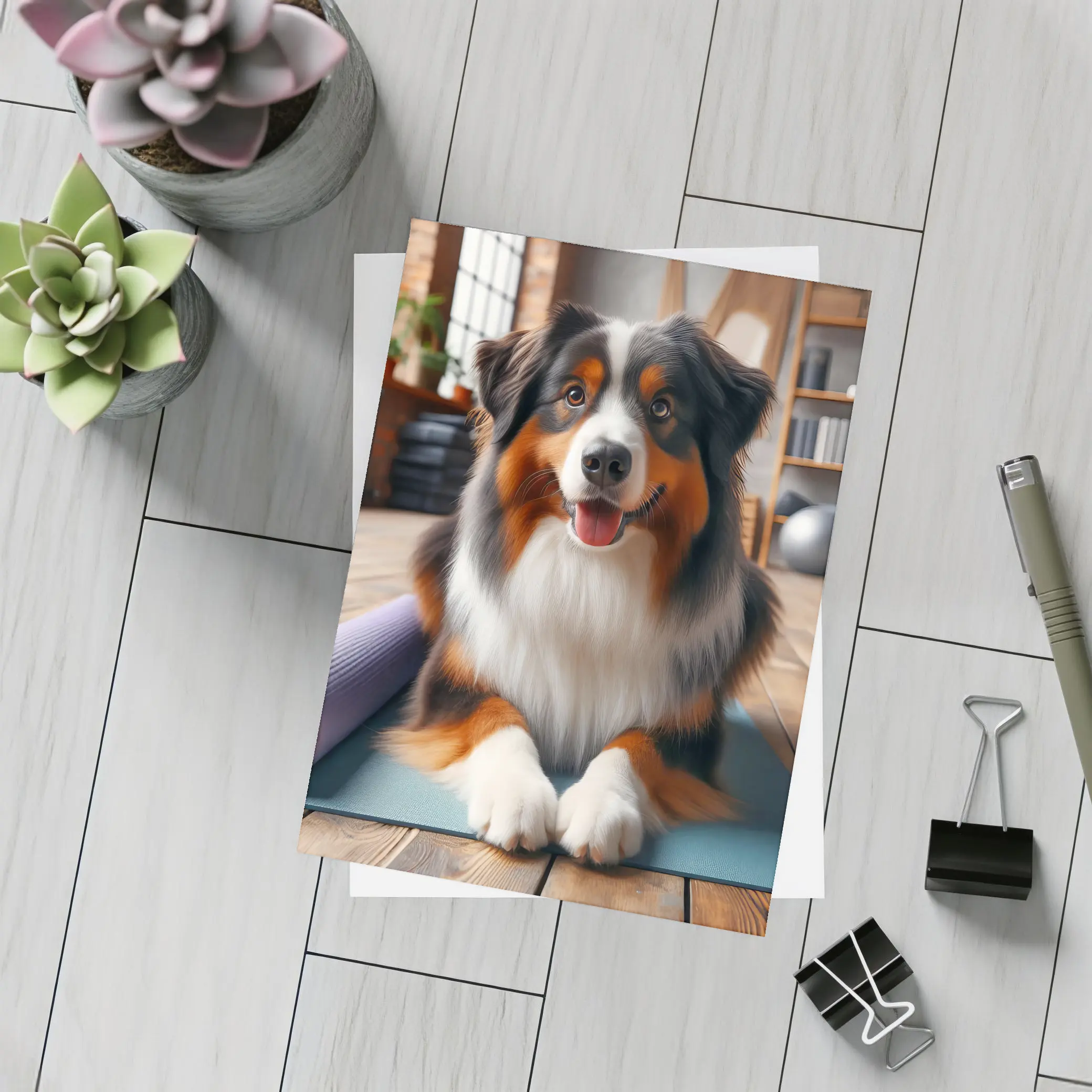 Australian Shepherd Dog on Yoga Mat – Postcards