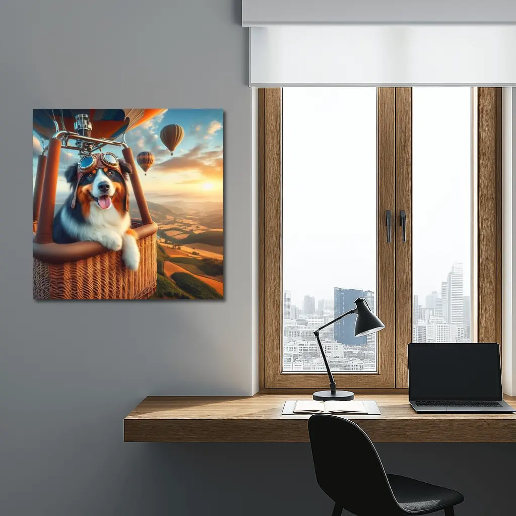Australian Shepherd Pilot Hot Air Balloon Sky – Wall Art
