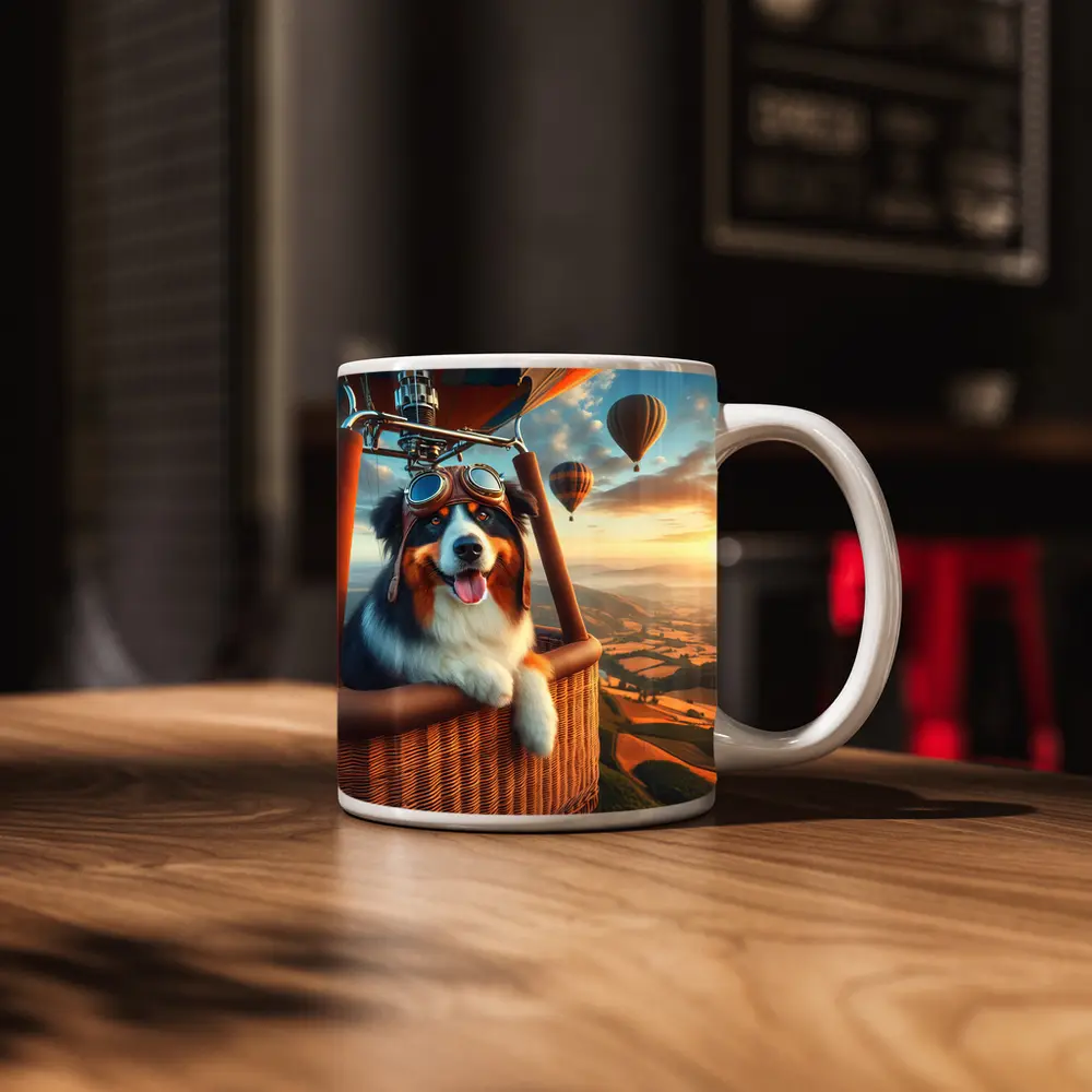 Australian Shepherd Pilot Hot Air Balloon Sky – Mugs