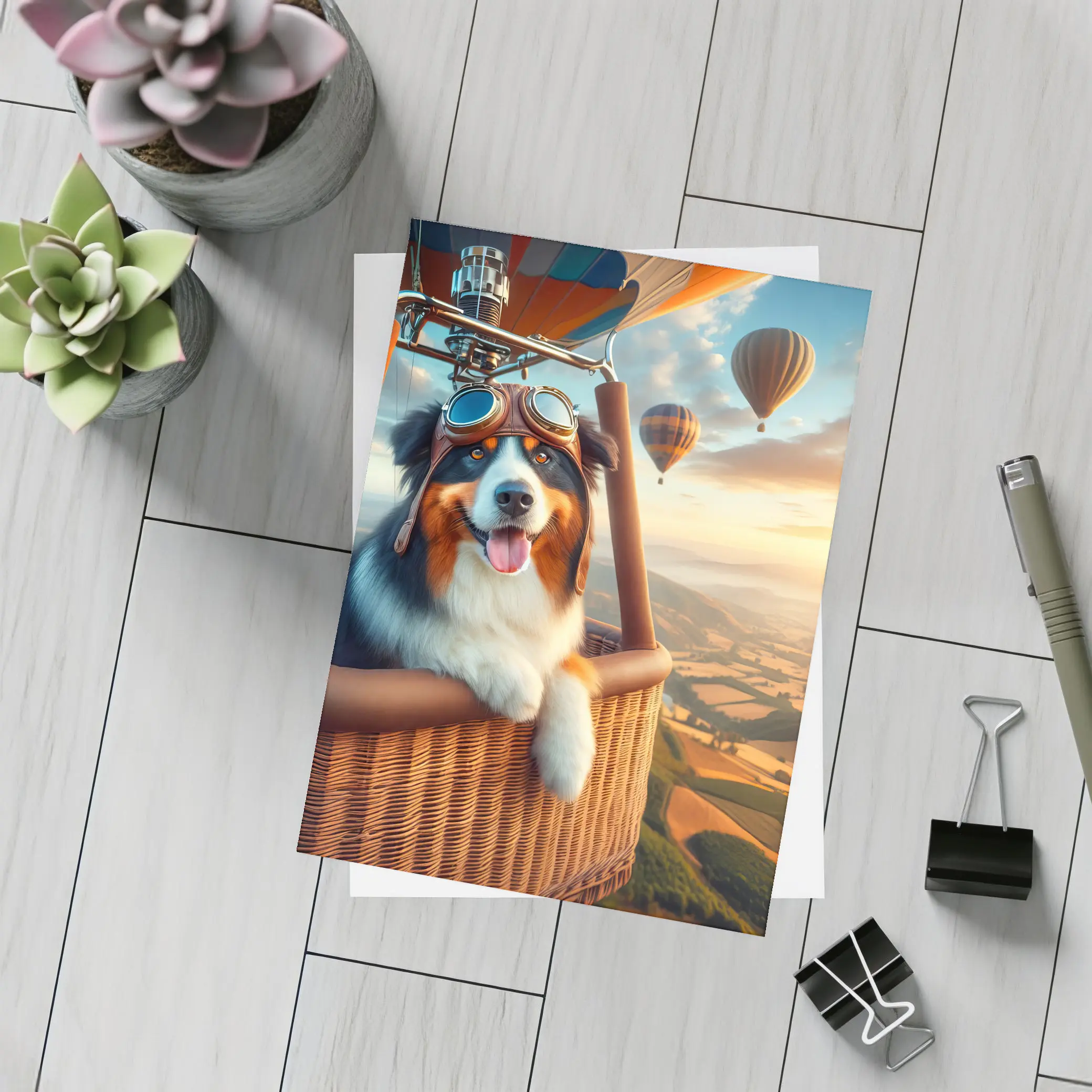 Australian Shepherd Pilot Hot Air Balloon Sky – Postcards