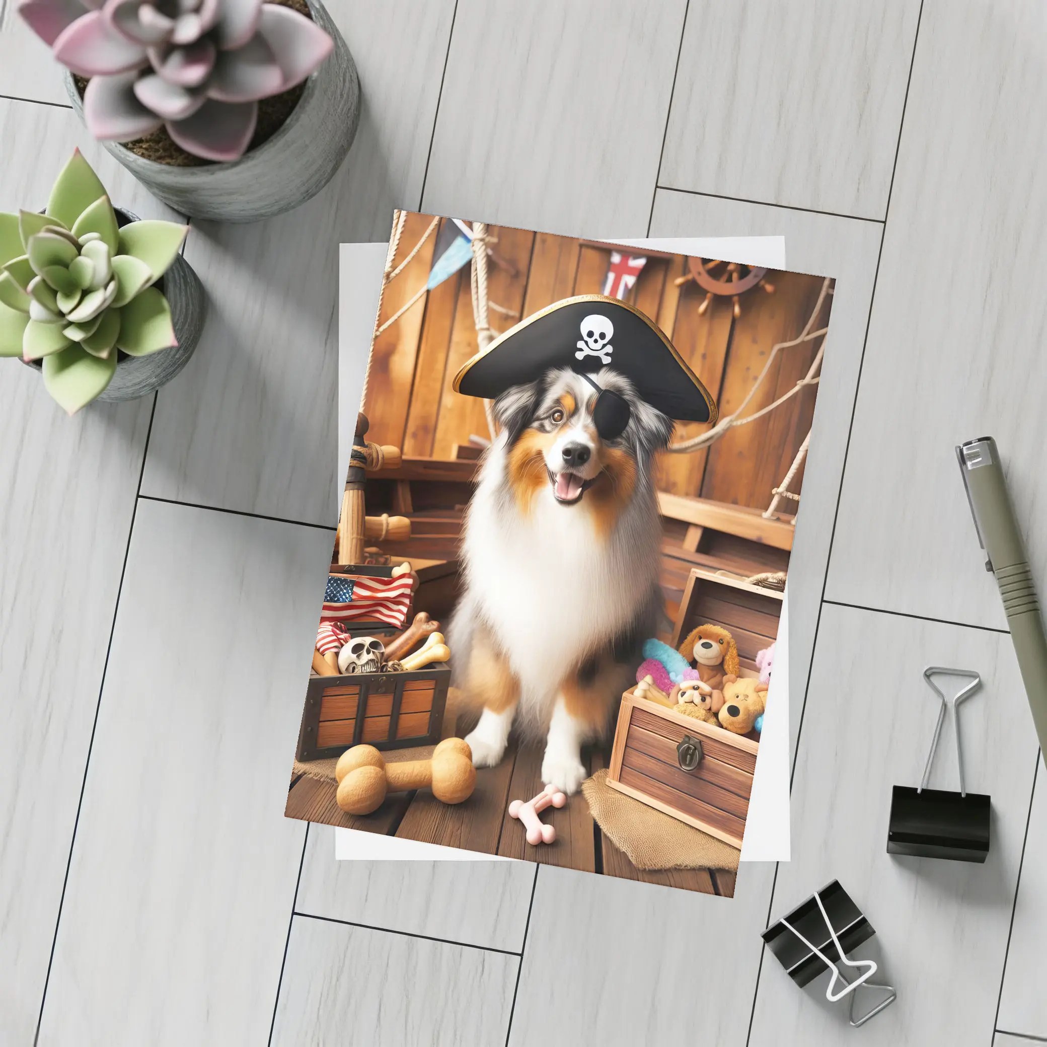Australian Shepherd Pirate Dog Treasure Chest – Postcards