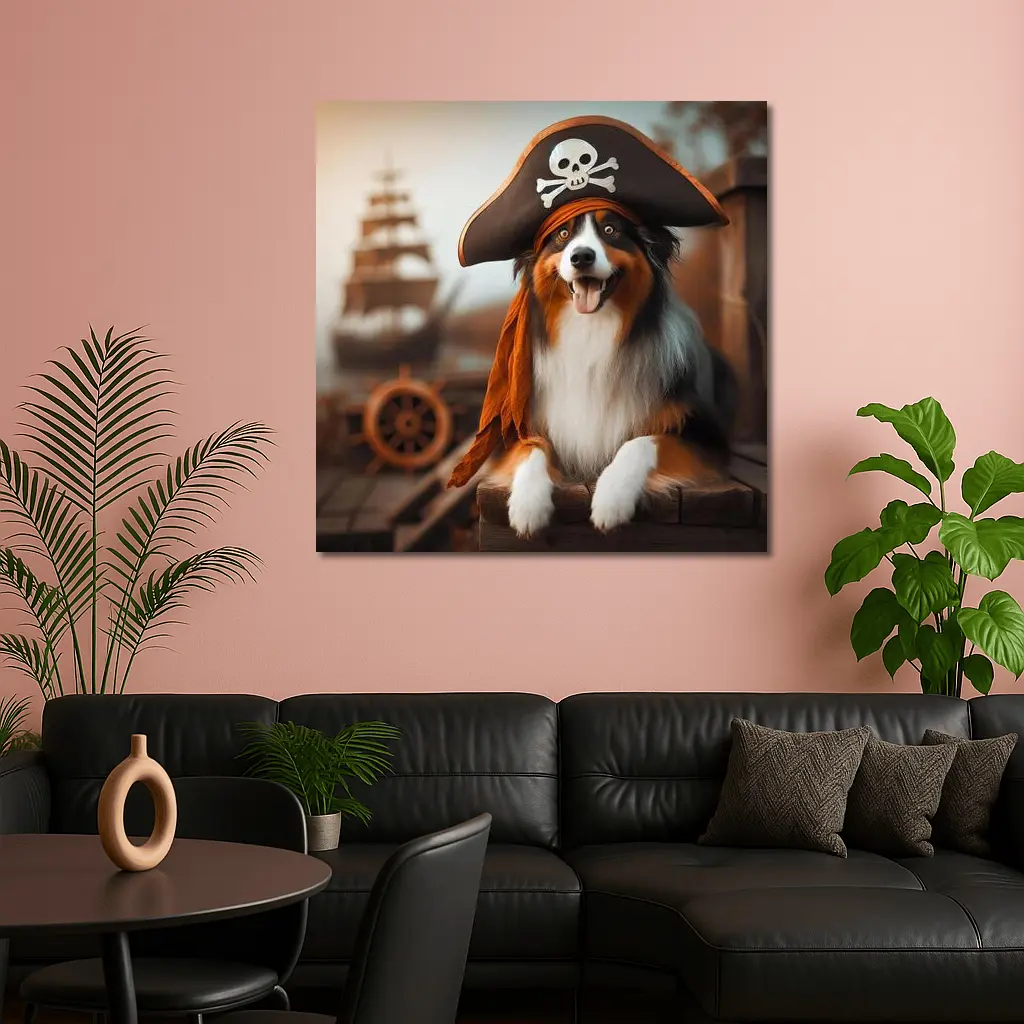 Australian Shepherd Pirate Hat Ship Background – Wall Art