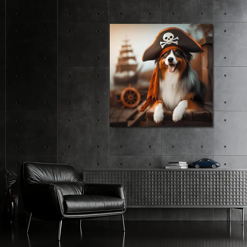 Australian Shepherd Pirate Hat Ship Background – Wall Art