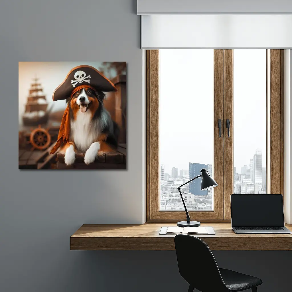 Australian Shepherd Pirate Hat Ship Background – Wall Art
