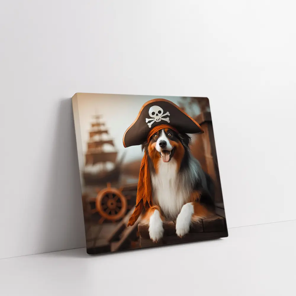 Australian Shepherd Pirate Hat Ship Background – Wall Art