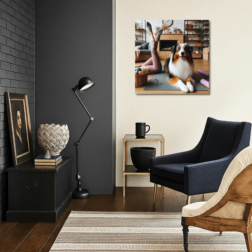 Australian Shepherd Dog Yoga Home Interior – Wall Art