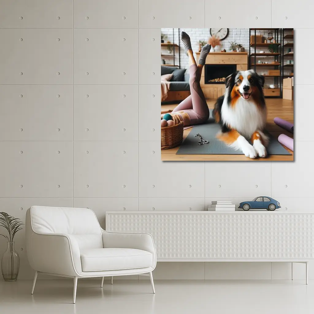 Australian Shepherd Dog Yoga Home Interior – Wall Art