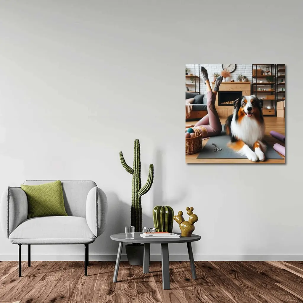 Australian Shepherd Dog Yoga Home Interior – Wall Art