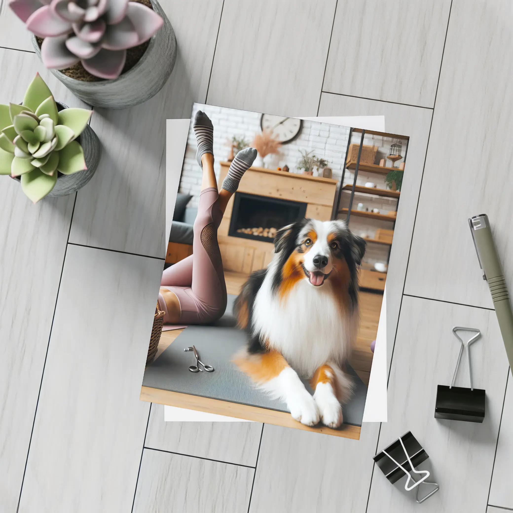 Australian Shepherd Dog Yoga Home Interior – Postcards