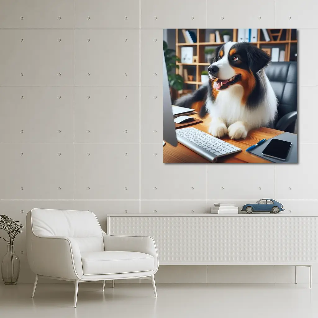 Australian Shepherd Dog Sitting Office Desk – Wall Art