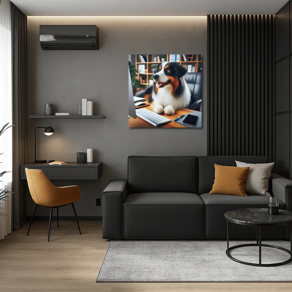 Australian Shepherd Dog Sitting Office Desk – Wall Art
