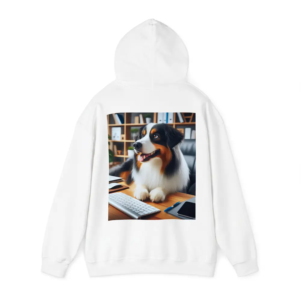 Australian Shepherd Dog Sitting Office Desk – Hoodies