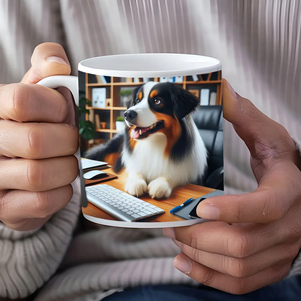 Australian Shepherd Dog Sitting Office Desk – Mugs