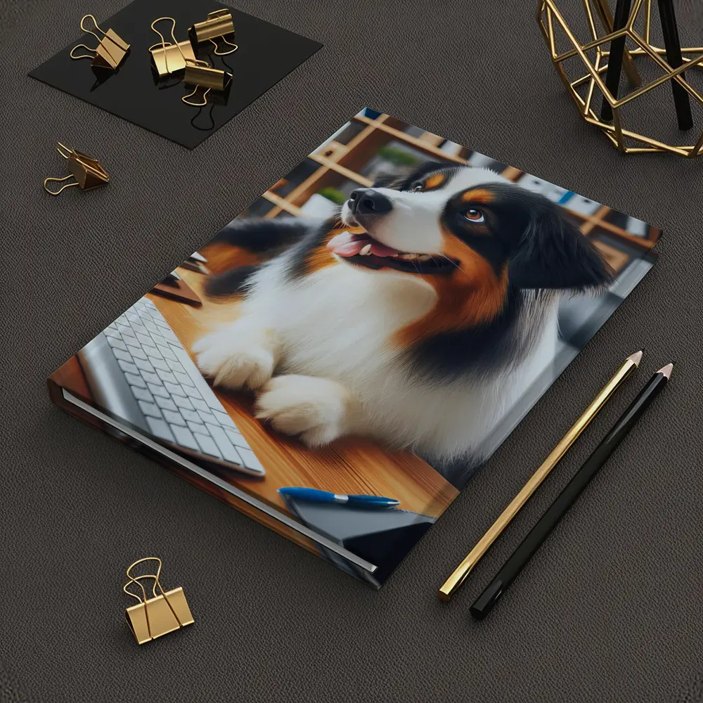 Australian Shepherd Dog Sitting Office Desk – Notebooks