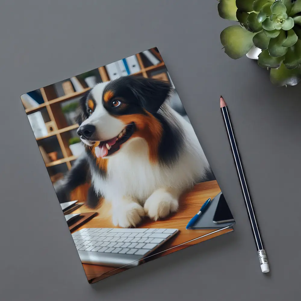 Australian Shepherd Dog Sitting Office Desk – Notebooks
