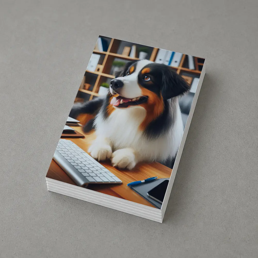 Australian Shepherd Dog Sitting Office Desk – Postcards