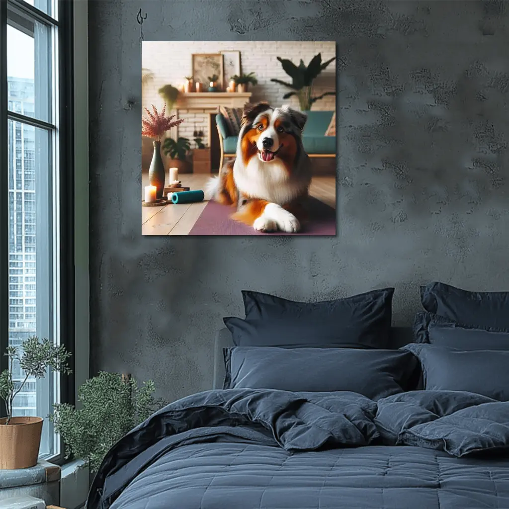 Australian Shepherd Dog Relaxing Cozy Living Room – Wall Art