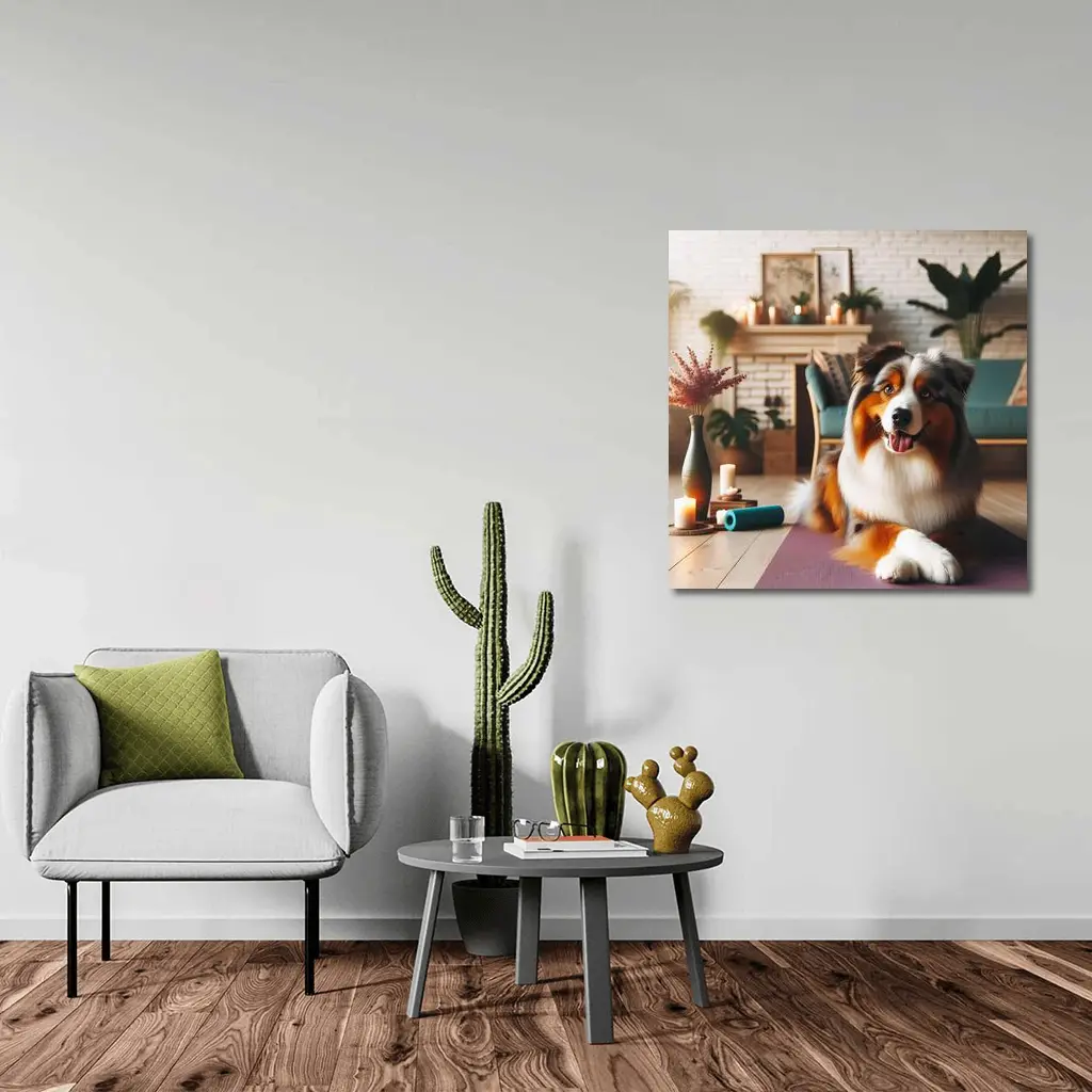 Australian Shepherd Dog Relaxing Cozy Living Room – Wall Art
