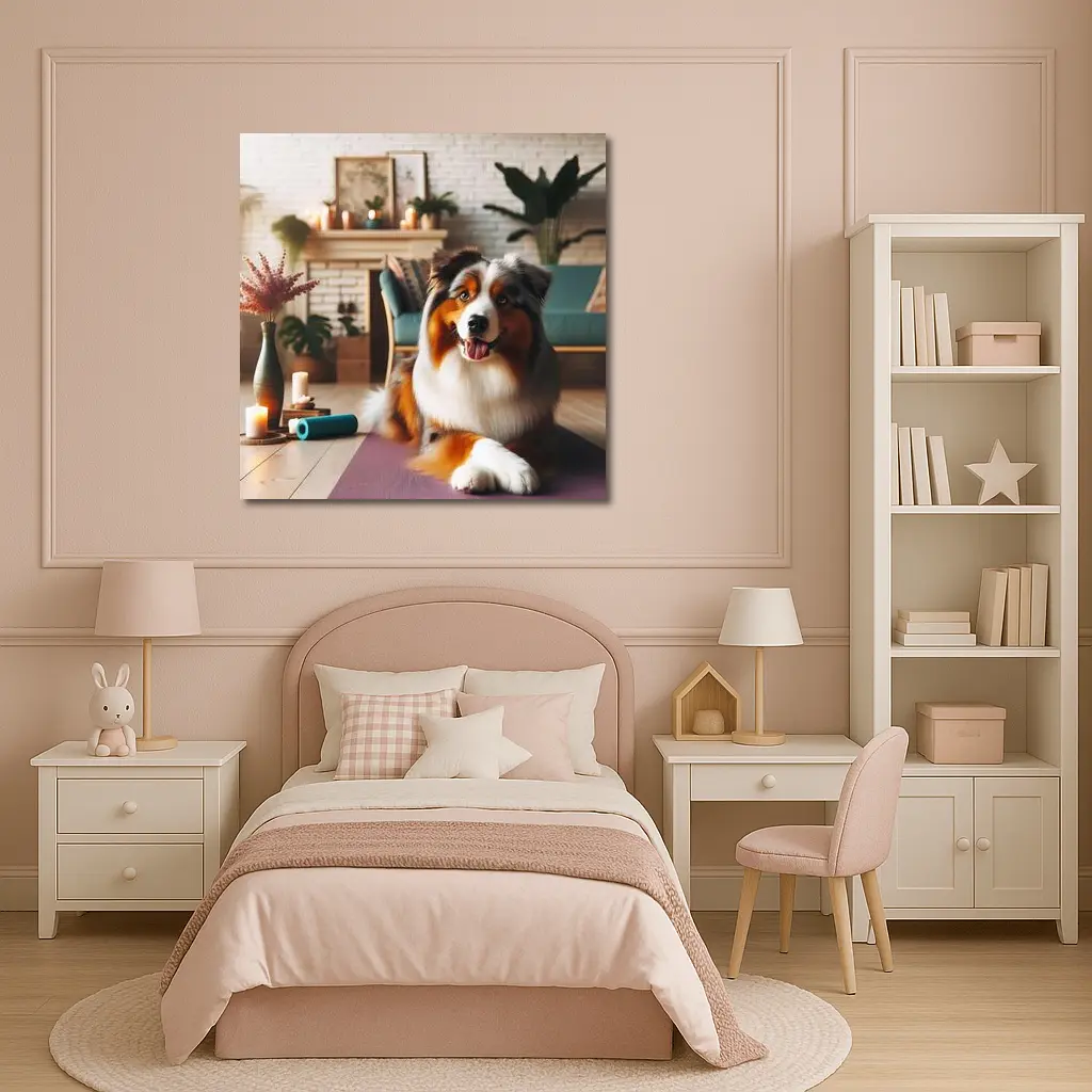 Australian Shepherd Dog Relaxing Cozy Living Room – Wall Art