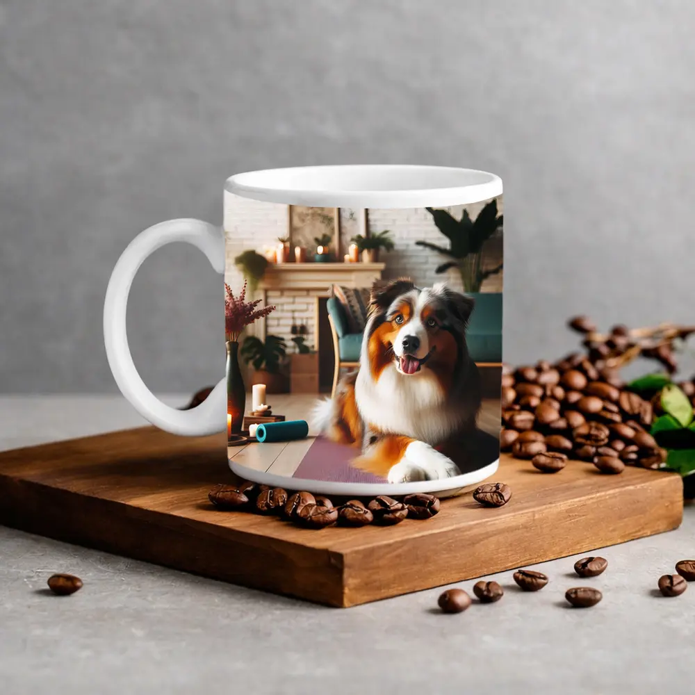 Australian Shepherd Dog Relaxing Cozy Living Room – Mugs