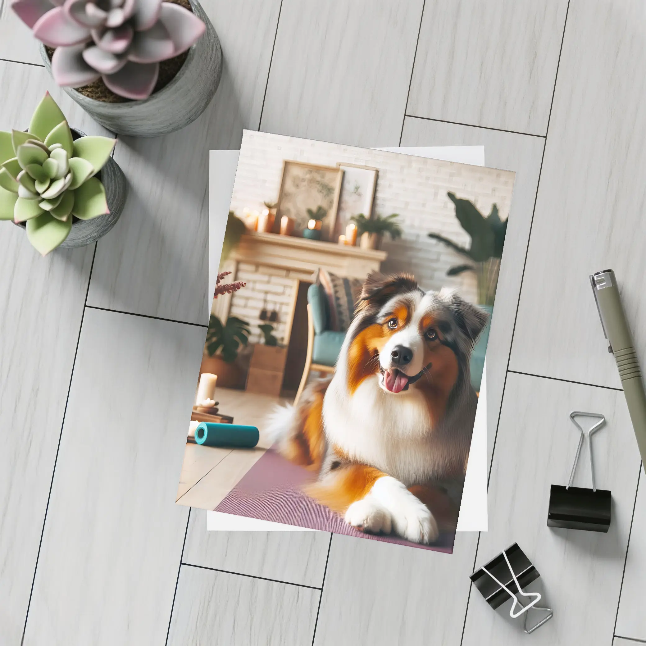 Australian Shepherd Dog Relaxing Cozy Living Room – Postcards