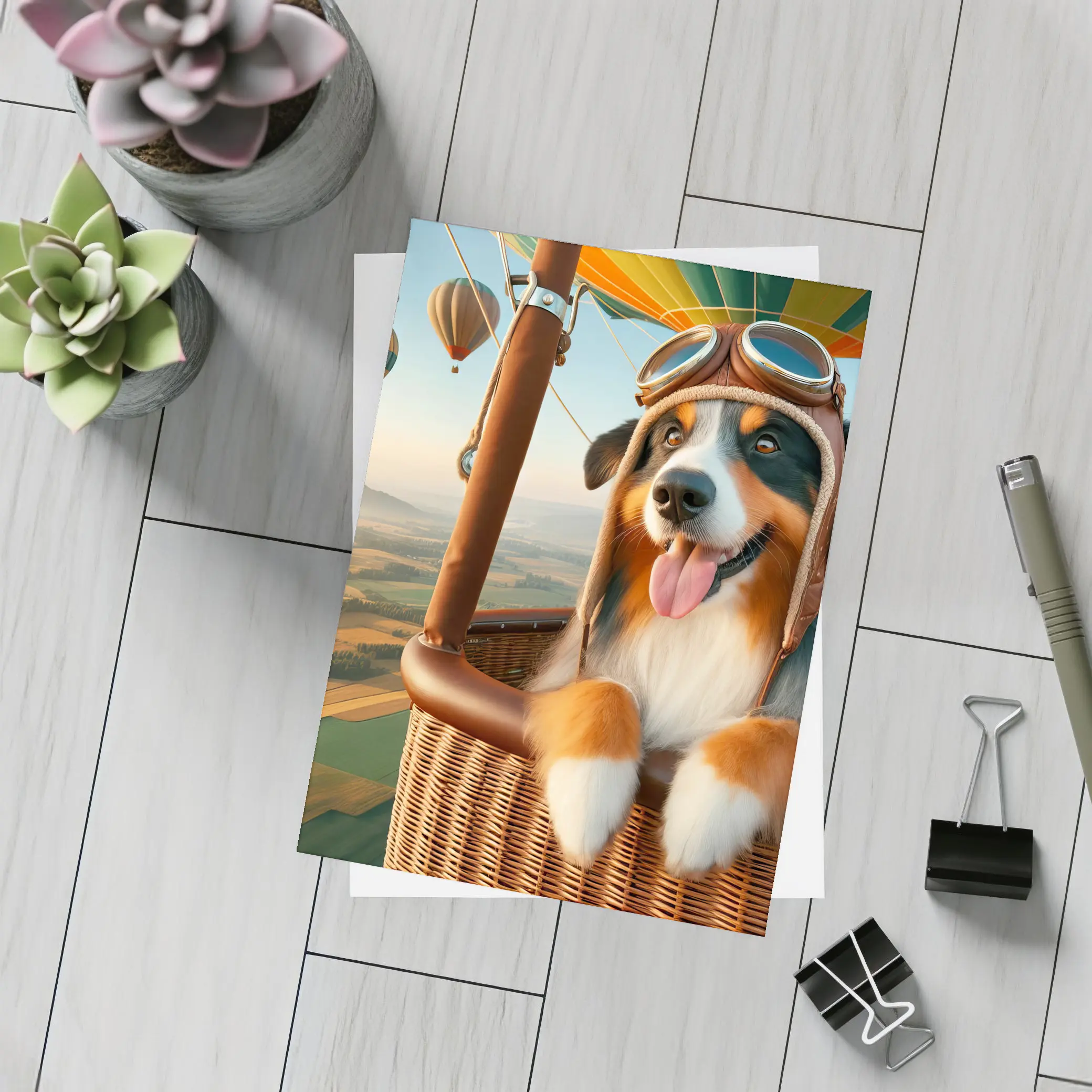 Australian Shepherd Pilot Hot Air Balloon – Postcards