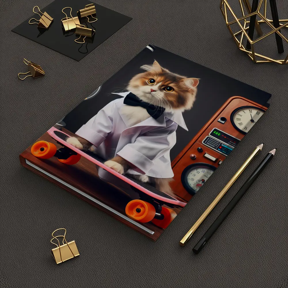Persian Cat Scientist Riding Pink Skateboard – Notebooks