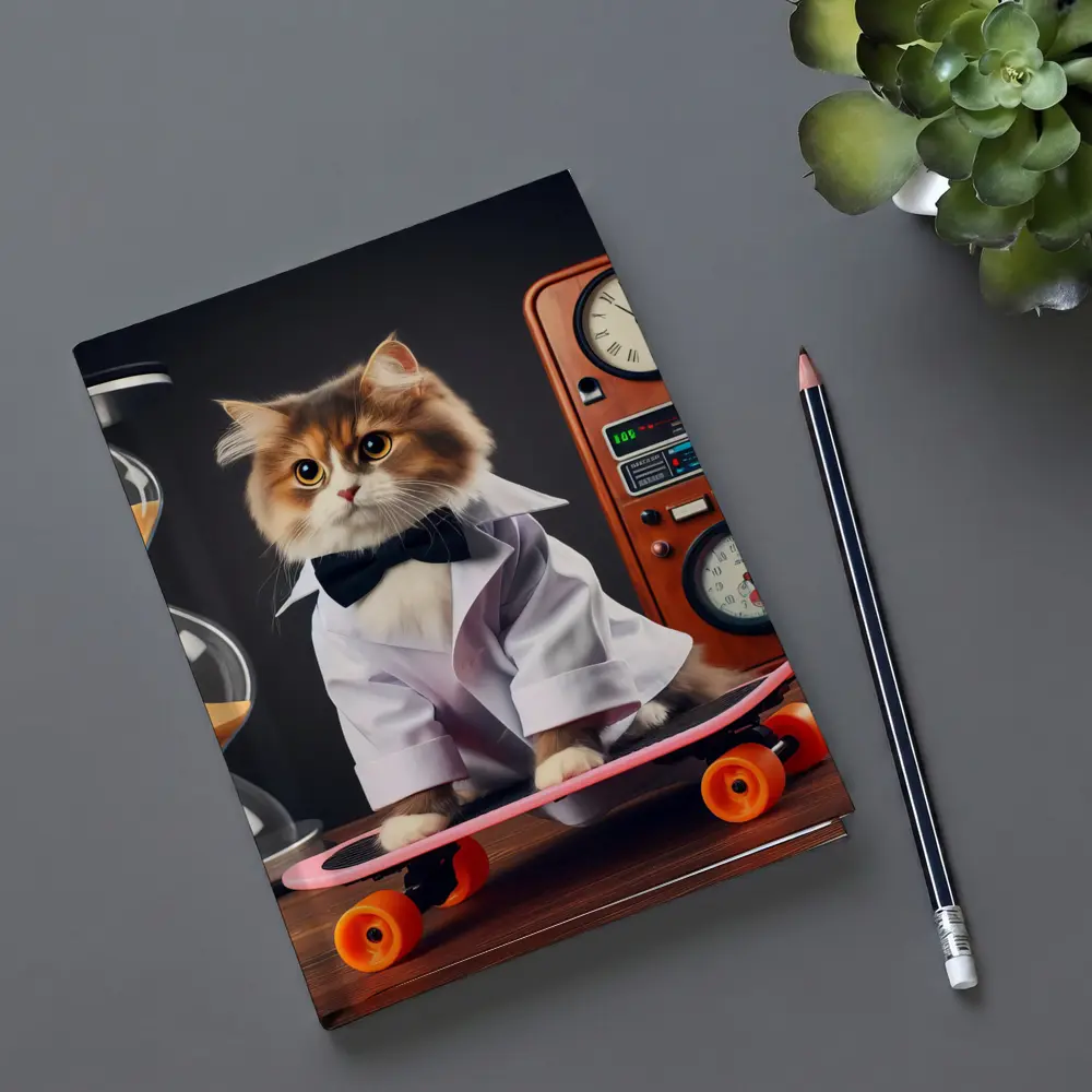 Persian Cat Scientist Riding Pink Skateboard – Notebooks