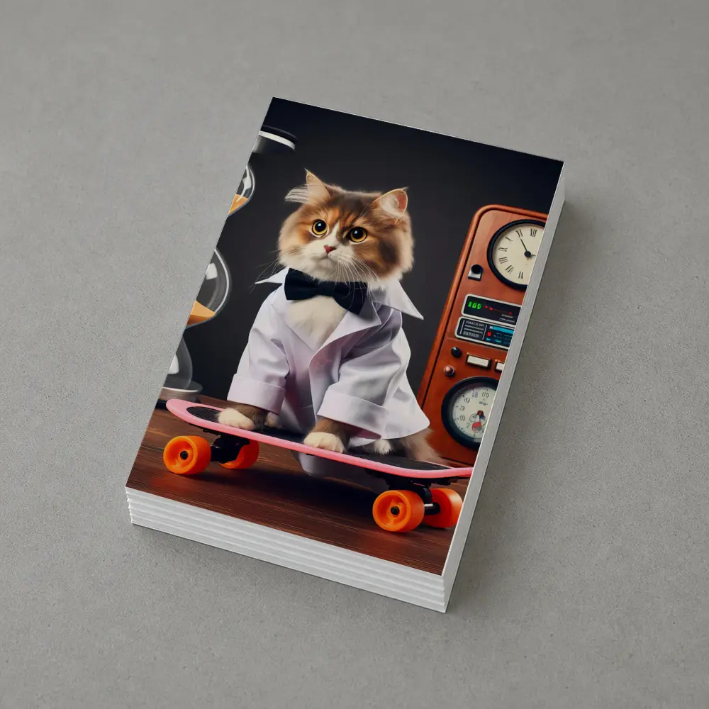 Persian Cat Scientist Riding Pink Skateboard – Postcards