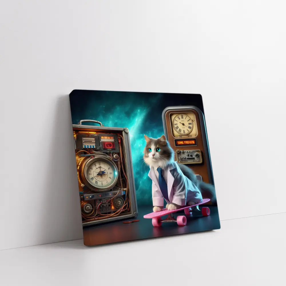 Scientist Cat Skateboarding Time Machine Space – Wall Art