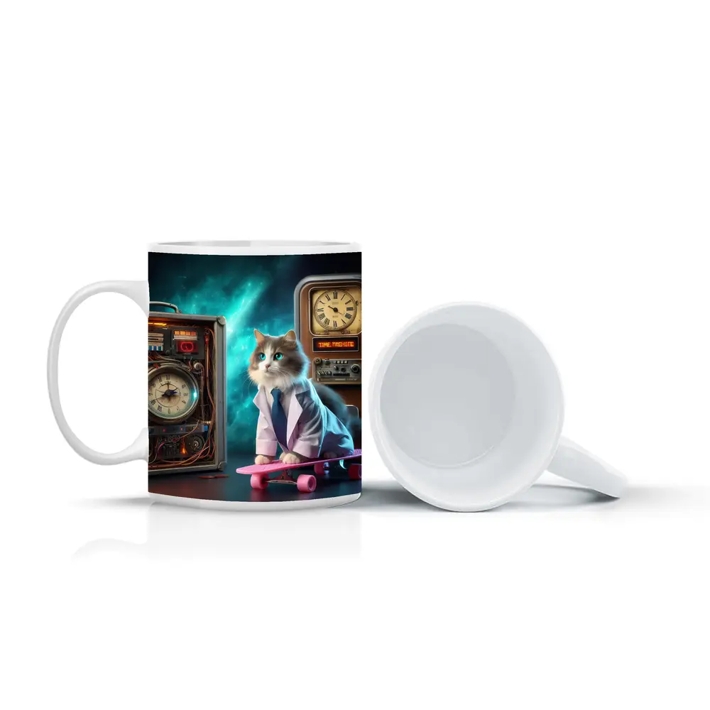 Scientist Cat Skateboarding Time Machine Space – Mugs