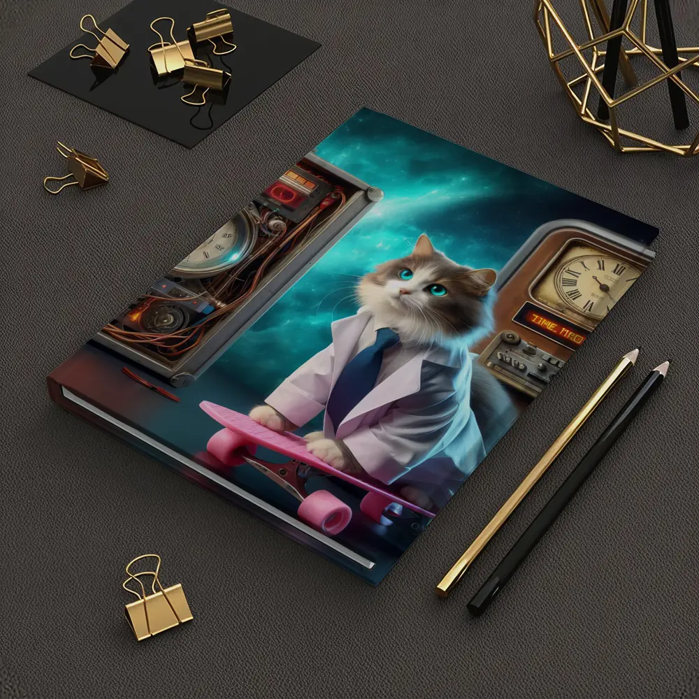 Scientist Cat Skateboarding Time Machine Space – Notebooks