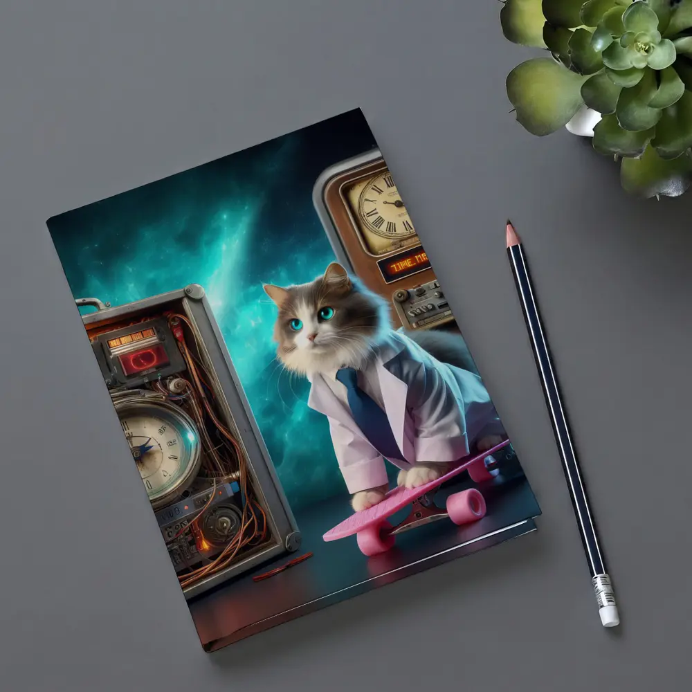 Scientist Cat Skateboarding Time Machine Space – Notebooks