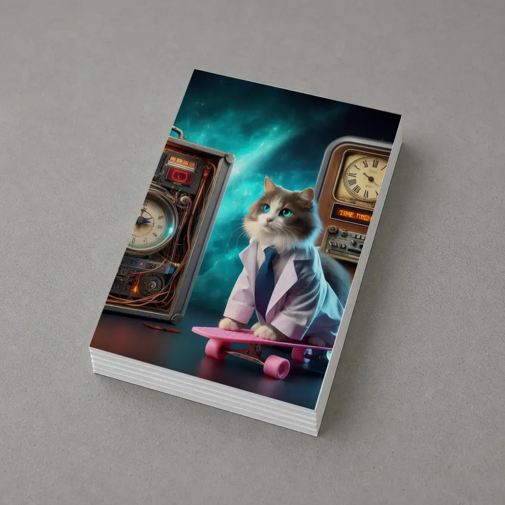 Scientist Cat Skateboarding Time Machine Space – Postcards