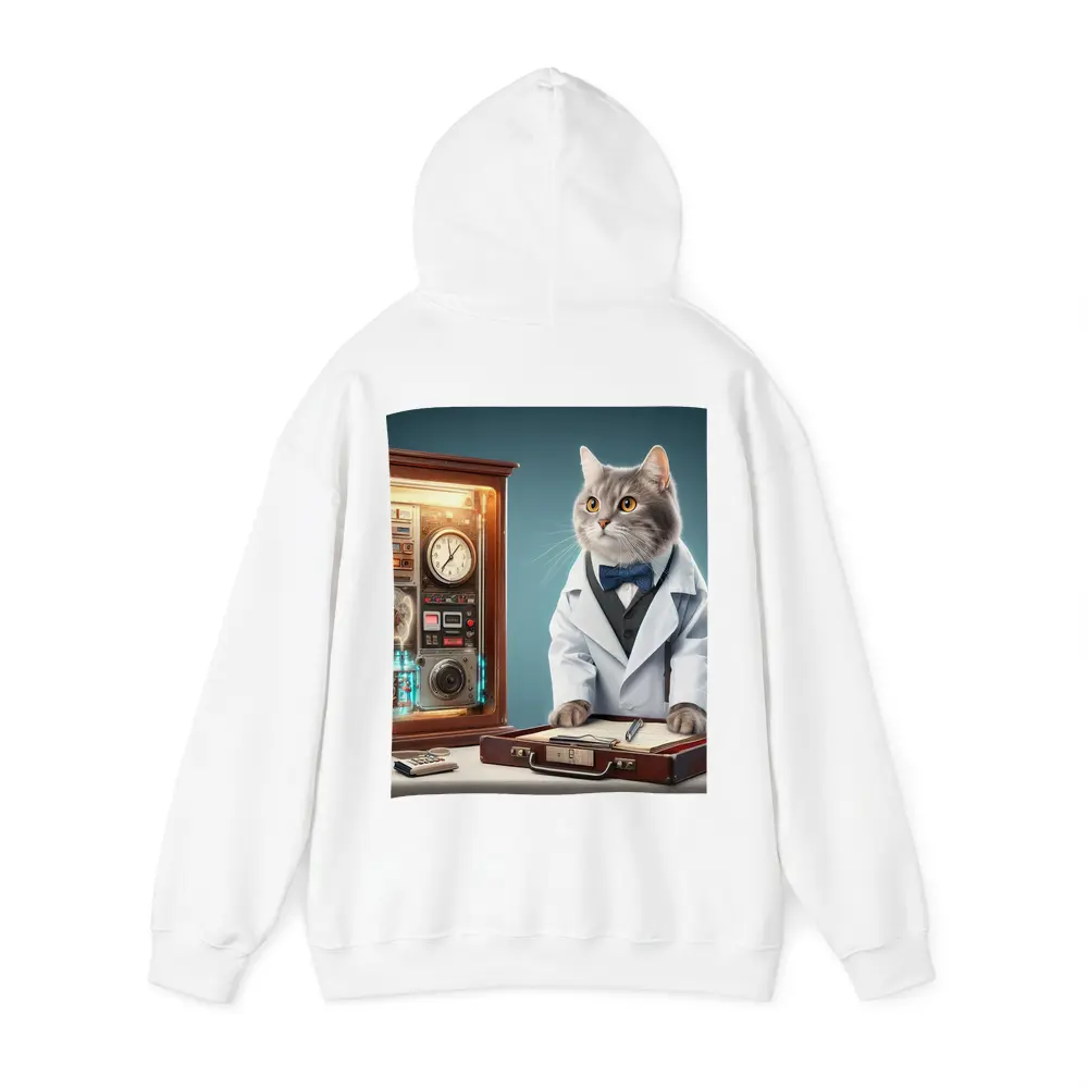 Gray Cat Scientist Lab Coat Blue Background – Hoodies