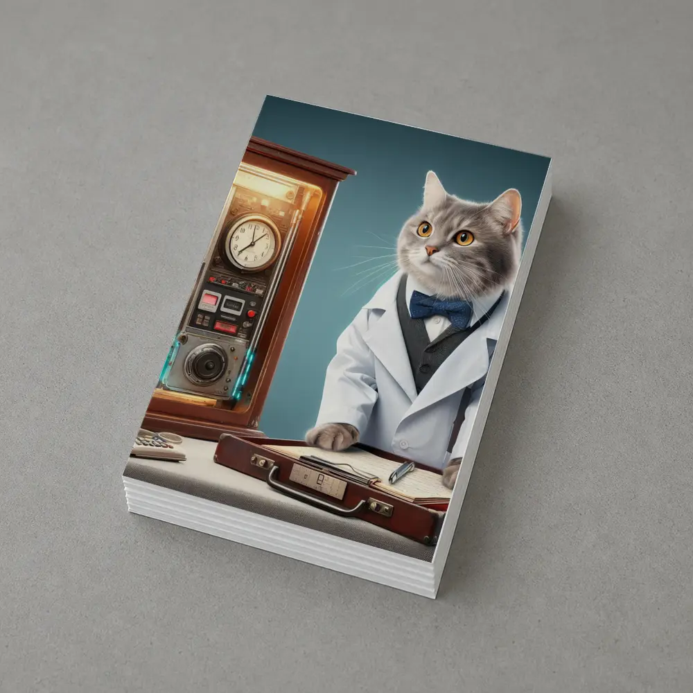 Gray Cat Scientist Lab Coat Blue Background – Postcards