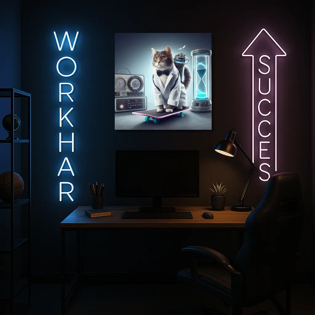 Scientist Cat On Skateboard Time Travel – Wall Art