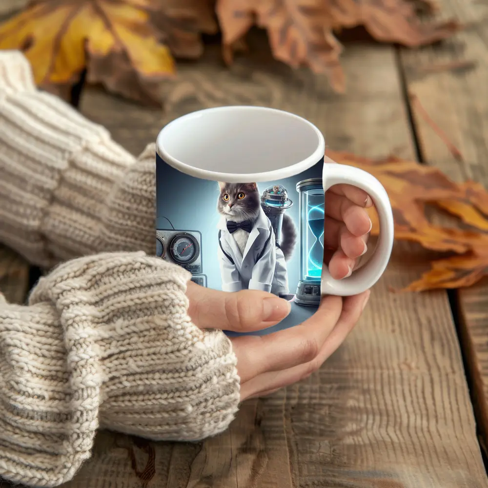 Scientist Cat On Skateboard Time Travel – Mugs